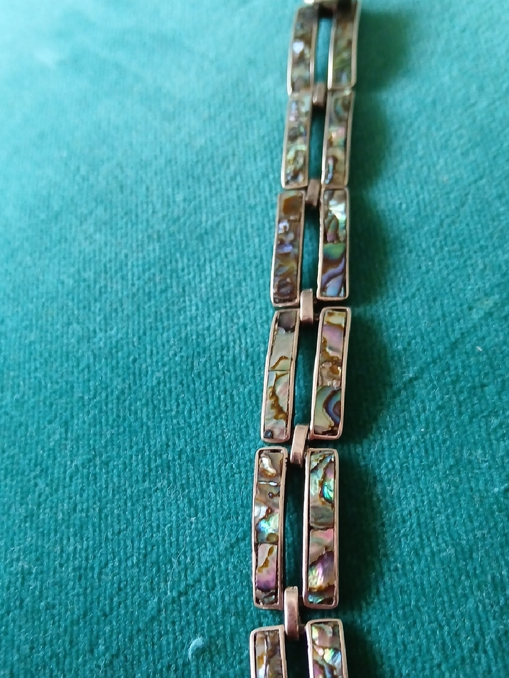 Abalone Inlay Sterling Silver Double-Row Bracelet - Iridescent Blue-Green